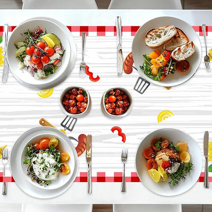 BBQ Theme Table Runner, Barbecue Picnic Linen Fabric Table Runner for Everyday Use 72 x 13 Inches, Washable Table Cover for Indoor Outdoor Kitchen Dining Table Decor
