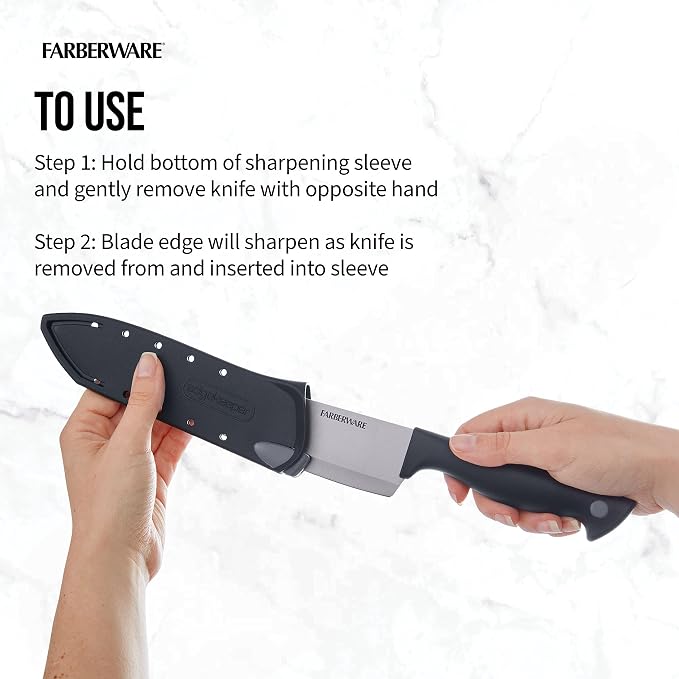 Farberware EdgeKeeper 6 Inch Chef Knife with Self-Sharpening Blade Cover, High-Carbon Stainless Steel Kitchen Knife for Slicing, Dicing, and Mincing