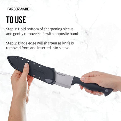 Farberware EdgeKeeper 6 Inch Chef Knife with Self-Sharpening Blade Cover, High-Carbon Stainless Steel Kitchen Knife for Slicing, Dicing, and Mincing