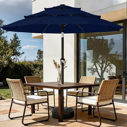 AreShark 9ft 3-Tier Patio Umbrellas, Outdoor Umbrella with 8 Sturdy Ribs UV Protection Windproof, Market Table Umbrella w/Push Button Tilt & Crank for Pool, Porch, Deck, Garden(Navy)