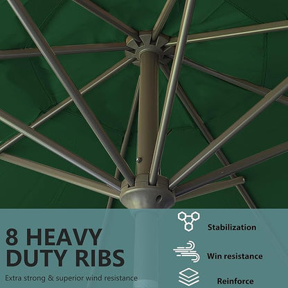 9FT Outdoor Patio Umbrella Outdoor pool Umbrella with Push Button Tilt and Crank, Market Umbrella 8 Sturdy Ribs UV Protection for Garden, Deck, Backyard (Green)