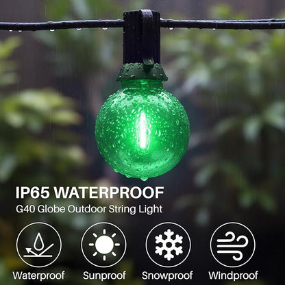 50 FT Green Outdoor String Lights G40 Globe Shatterproof Patio Lights,26 Plastic Edison Bulbs(2 Spare) IP65 Waterproof Dimmable LED Bulbs for Backyard Porch Balcony Party Decor, E12 Base