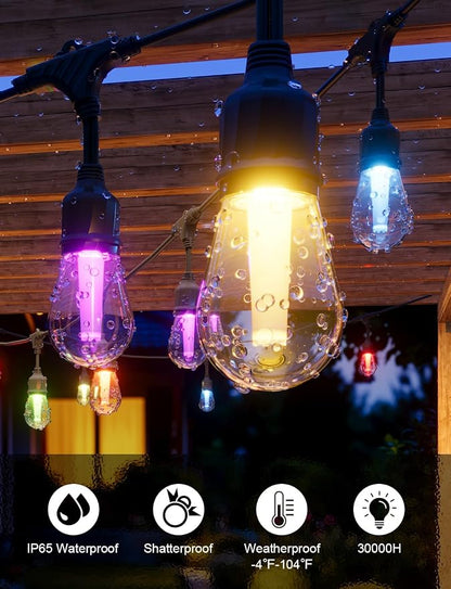 XMCOSY+ Smart Outdoor String Lights 72.5FT, LED Patio Lights App Control | DIY Color Changing, RGBCW Dimmable White, Segment Control, Alexa Voice Control, Shatterproof IP65 Waterproof Outside Lights