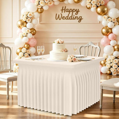 Smiry Spandex Elastic Fitted Table Cloth Skirt for 3FT Square Table | Stretch Washable Table Cloth, Banquet Table Cover for Wedding, Party, Indoor & Trade Shows, (Beige, 36Lx36Wx30H)