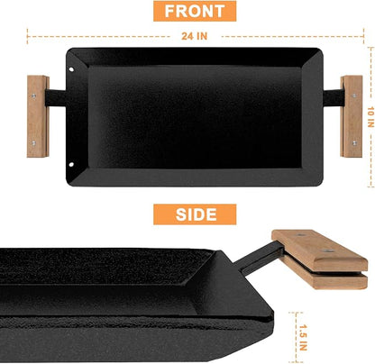 24 Inch Pre-Seasoned Carbon Steel Griddle for Stoves and BBQ Grills | Universal Flat Top Grill Plate with Anti-Scald Wood Handle, Works on Double Burner, Induction, Gas and Charcoal Grills