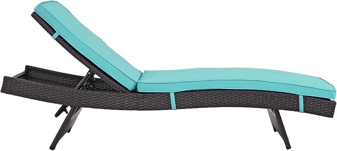 Modway Convene Wicker Rattan Outdoor Patio Chaise Lounge Chairs in Espresso Turquoise - Set of 6