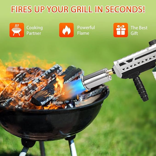 Powerful Propane Grill Torch Gun, Sous Vide Torch With Adjustable Flame, Flamethrower Gun Charcoal Lighter for BBQ, Campfire, Searing Steak, Cooking (Tank Not Included)