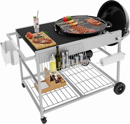 Vongrasig Grill Table for Weber Kettle 18" & 22", Outdoor BBQ Grill Cart for Weber Original Kettle,Jumbo Joe,Master-Touch Charcoal Grill, Outdoor Kitchen Island with Storage