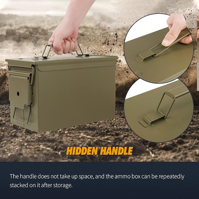 GUGULUZA Metal Ammo Can 30 50 Cal, Waterproof Airtight Ammo Containers Case | Heavy-Duty Ammunition Storage Case Military Container, Lockable Box w/Flip Top for Long-Term Storage Bullet, 30Cal and 50 Cal