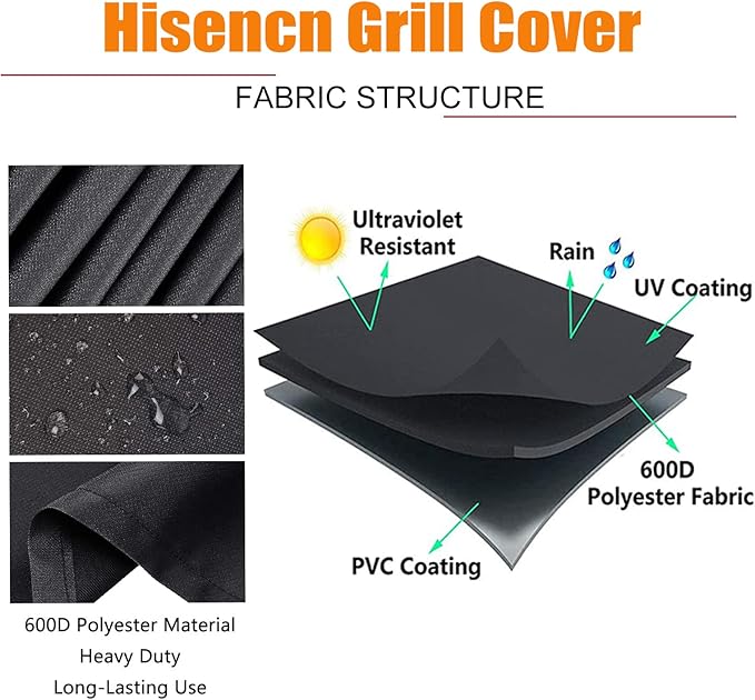 Hisencn 65 Inch Gas Grill Cover for 3 to 6 Burner Charbroil, Nexgrill, Weber, Dyna-Glo, Jenn Air, Kenmore, Brinkmann and More, Heavy Duty Waterproof BBQ Cover, All Weather Protection BBQ Cover