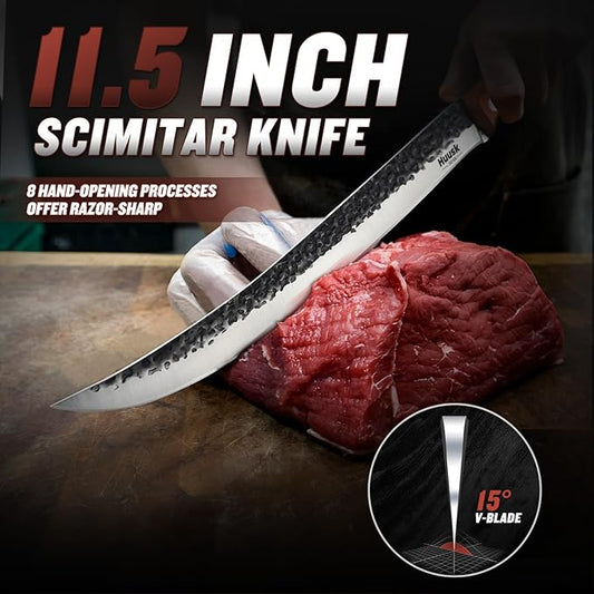 Huusk Carving Knife for Meat-High Carbon Steel Breaking Knives 11.5 Inch Brisket Slicing Knofe Japanese Butcher Scimitar Knife with Ergonomic Handle Men Gift