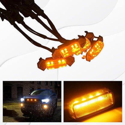 4PCS LED Grill Lights for Trucks, Amber LED Lights with Wire Harness, Front Grille LED Lights, Car Accessories Front Grill Lighting Kit for 2016-2019 Toyota Tacoma TRD PRO Front Gril