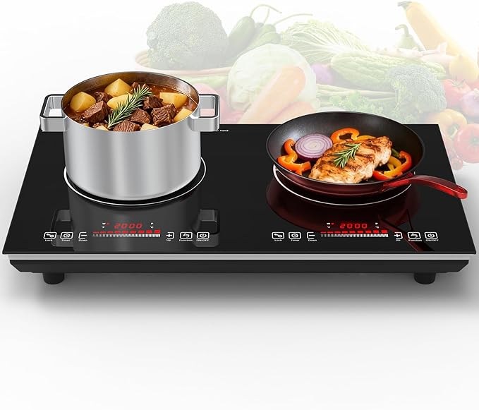 VBGK 2 burner Induction cooktop,110V 4000W induction hot plate with touch Control,9 Power Levels, Kids Lock & Timer,LED touch control 2 burner induction cooker