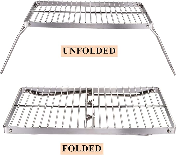 YOPAY Folding Campfire Grill with Legs Carrying Bag, 304 Stainless Steel Grate Barbeque Grill, Heavy Duty Portable Camping Grill for Picnics, Backpacking, Outdoor, 13.6 Inch × 9 Inch × 6.5 Inch