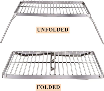YOPAY Folding Campfire Grill with Legs Carrying Bag, 304 Stainless Steel Grate Barbeque Grill, Heavy Duty Portable Camping Grill for Picnics, Backpacking, Outdoor, 13.6 Inch × 9 Inch × 6.5 Inch