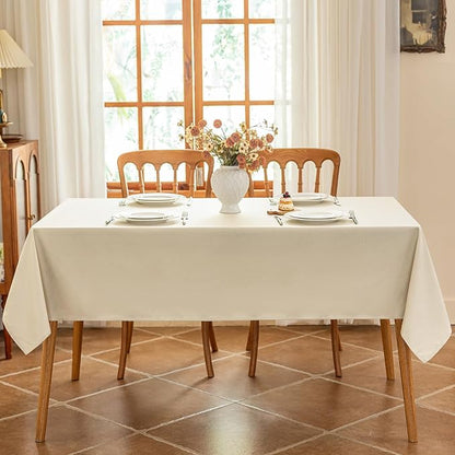 Seenus Beige Long Table Cloth Fits 8 Foot Rectangle Table, Water Resistant & Wipeable Fabric Tablecloth for 10-12 Seats Dining Banquet Party, 60 x 120 Inch