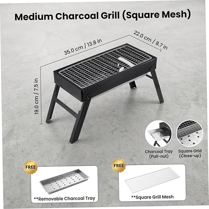 Slot Grill Collapsible Charcoal Grill with Exclusive Drawer for Easy Ash & Charcoal Add Foldable BBQ Grills for Camping Backyard Picnic..