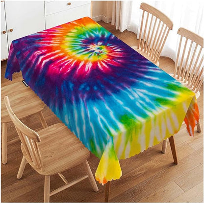 Swono Tablecloth Tie Dye, Abstract Rainbow Swirl Tie Dye Table Cloth for Kitchen Dining Tabletop Decoration Parties Weddings, 52 X 70 Inch Rectangle Tablecloth