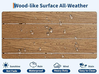 Outdoor Dining Table 6 Person, Rectangle HDPE Patio Table with 2.1" Umbrella Hole, Triangular Legs, Weatherproof Heavy Duty Backyard Furniture for Garden, Deck, Poolside, Easy Assembly (Natural)