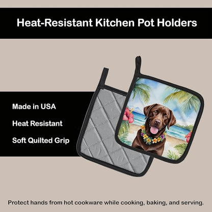 Caroline's Treasures Chocolate Labrador Retriever Luau Pair of Pot Holders Kitchen Heat Resistant Pot Holders Sets Oven Hot Pads for Cooking Baking BBQ, 7 1/2 x 7 1/2
