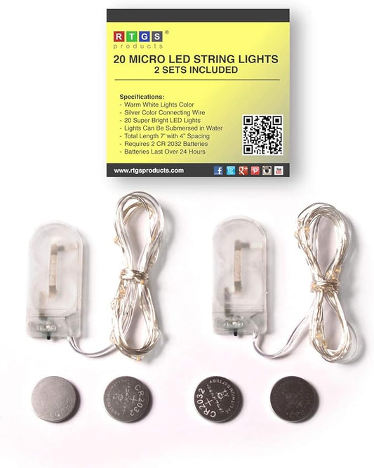 2-Pack 20 LED Wire Twinkle Fairy Lights, Battery Powered, Waterproof — Christmas, Holidays, Wedding, Party — Bedroom, Living Room — 6.5 Ft, Warm White, Indoor & Outdoor