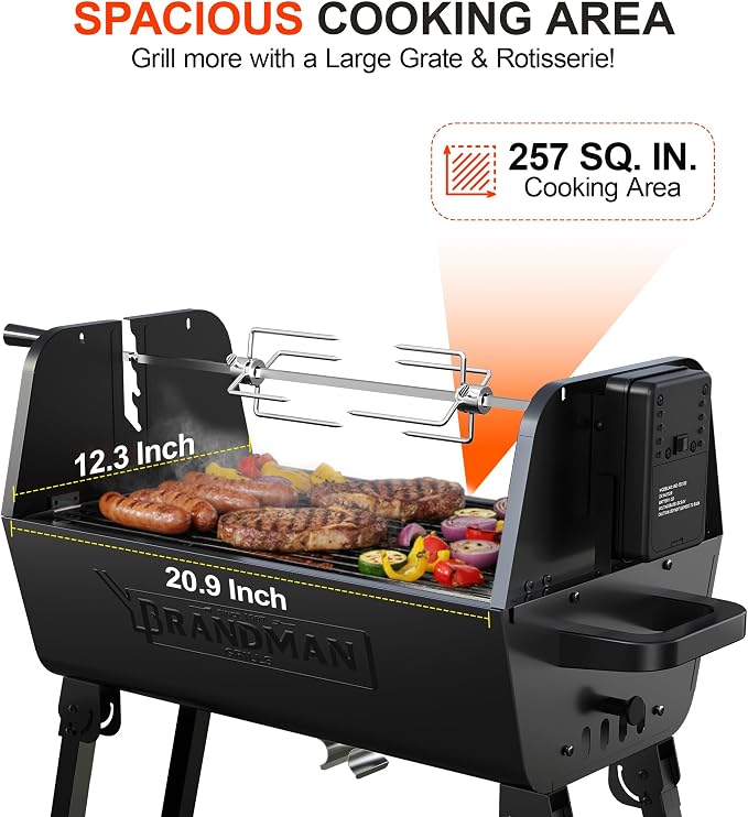 BRANDMAN GRILLS SINCE 1987 2 in 1 Portable Charcoal BBQ Rotisserie Grill with Motorized Kit 21 Inch Folding BBQ Grill 3 Level Height Lightweight for Backyard Outdoor Camping