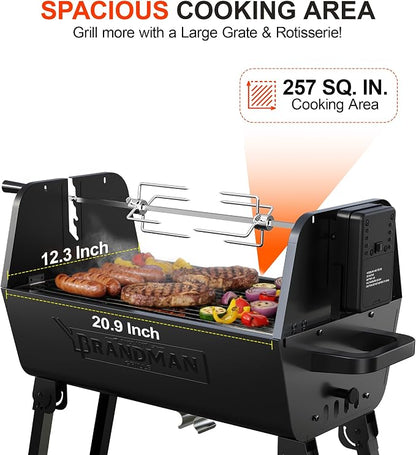 BRANDMAN GRILLS SINCE 1987 2 in 1 Portable Charcoal BBQ Rotisserie Grill with Motorized Kit 21 Inch Folding BBQ Grill 3 Level Height Lightweight for Backyard Outdoor Camping