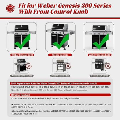 7620 7621 Flavorizer Bars for Weber Genesis 300 Series, E310, S310, E320, E330, S330, EP310, EP320, EP330 Grill with Front-Mounted Control (Cast Iron, 7620+7524)