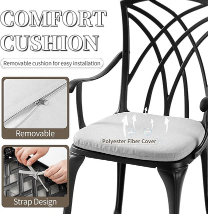 Patio Bistro Sets Cast Aluminum Bistro Table and Chairs Set of 2 with Umbrella Hole,Outdoor Bistro Set with Cushion for Yard (BLACK1)