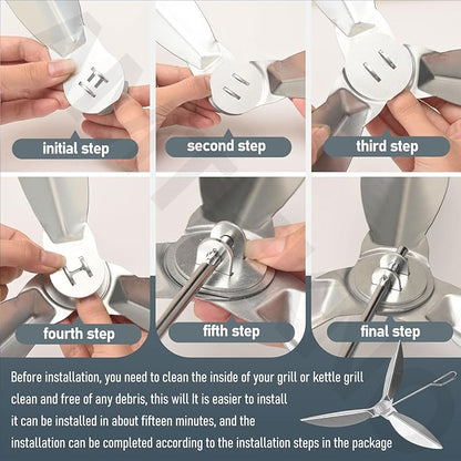 22-1/2-Inch One-Touch Cleaning System Kit, Compatible with Weber Grill Parts, 7444 Weber Kettle Grills - for Grill Bottom, Grill Damper Air Amount Control and Kettle ash Clean-Out, Silver. (2)