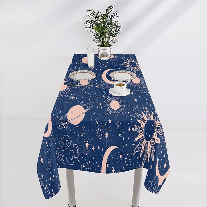 Moon Sun Tablecloth Vintage Star Magical Galaxy Space Boho Celestial Table Cloth Water Resistant Wipeable Table Cover for Farmhouse Picnic Party Holiday Kitchen Dinner Table 60"x110"