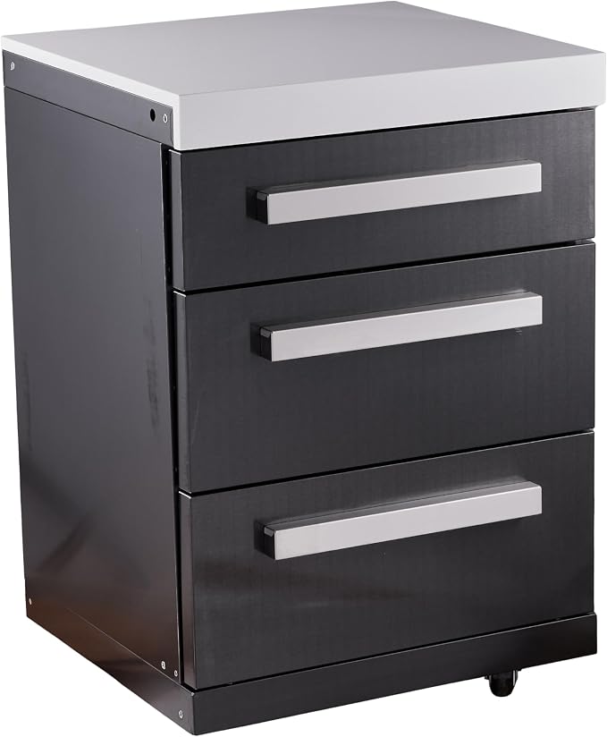Mont Alpi 3-Drawer Right Cabinet Module - Black Stainless Steel | Soft-Close Slides | White Granite Top | Fits MAi805 & MAi400 | 25" W