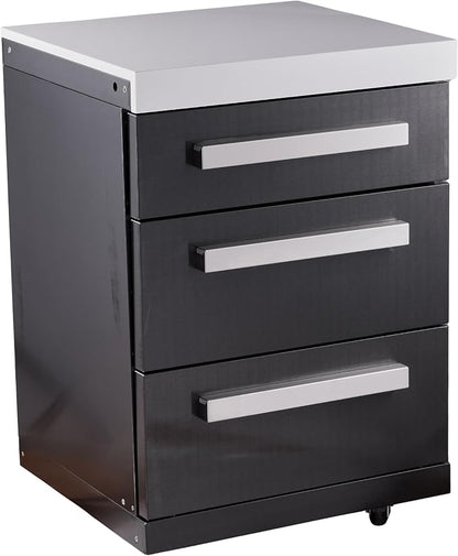 Mont Alpi 3-Drawer Right Cabinet Module - Black Stainless Steel | Soft-Close Slides | White Granite Top | Fits MAi805 & MAi400 | 25" W