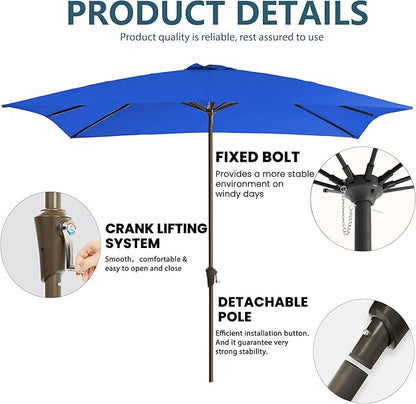 8x10FT Rectangular Patio Umbrella with Crank Lift for Garden,UV Protection Outdoor Umbrella for Deck,Pool and Yard,Blue