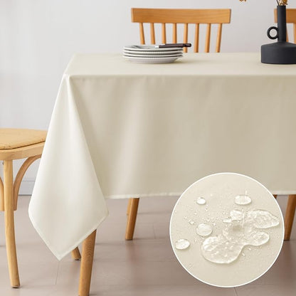 Amazon Basics Thin Rectangle Tablecloths, Water-Resistant Textured Fabric, Wrinkle Resistant, Washable Decorative Table Cover for Dining, Parties, 60" x 104", Beige, Pack of 2