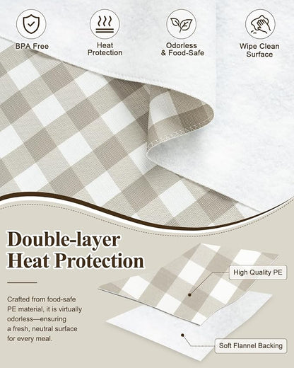 Seenus Khaki Gingham Cottage Tablecloth with Flannel Backing for 6 Foot Rectangle Table, Waterproof & Easy Clean Checkered Table Cloth for Outdoor BBQ Picnic & Family Dining, 60 x 102 Inch