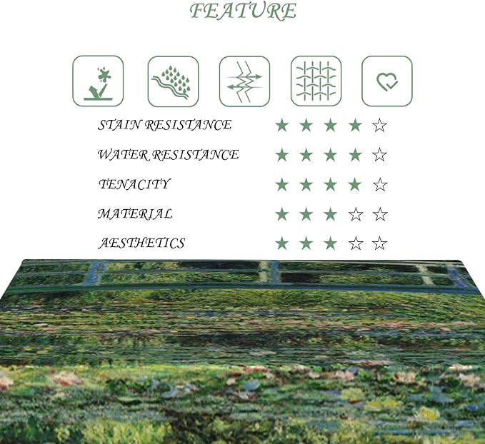 54x108 Inch Oil Painting Rectangle Tablecloth Monet The Japanese Bridge Table Cloth Impressionist Art Washable Durable Table Cover for Dining Garden Atelier BBQ Home Decor