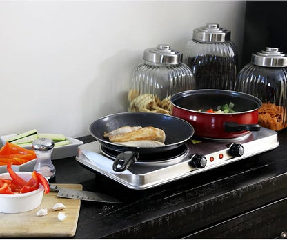 Portable Dual Burner Infrared Cooktop – 1700W Electric Countertop Stove with Dual Size Burners, Adjustable Heat Settings & Sleek Steel Finish – Compact Hot Plate for Small Kitchens