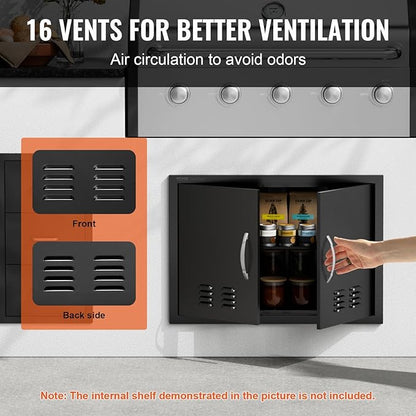VEVOR BBQ Access Door, 30W x 21H Inch Double Outdoor Kitchen Door, Cold Plate Flush Mount Door, Wall Vertical Door with Handles and Ventss, for BBQ Island, Grilling Station, Outside Cabinet