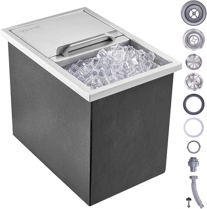 VEVOR Drop in Ice Chest, 18"L x 12"W x 14.5"H Stainless Steel Ice Cooler, Commercial Ice Bin with Sliding Cover, 40.9 qt Outdoor Kitchen Ice Bar, Drain-pipe and Drain Plug Included, for Cold Wine Beer | Commercial Ice Bin for Cold Wine Beer, 40.9 qt Ou...