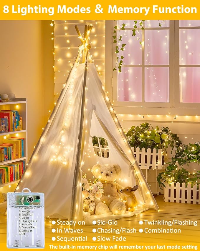 3 Pack 60 LED Fairy Lights Battery Operated with Remote, 20 FT Warm White | Cuttable, 8 Modes, Memory, Dimmable, Waterproof Battery String Lights with Timer for Indoor Outdoor, Christmas Decorations