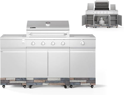 Tytus Fresno 66" 5-Burner Propane or Nat Gas Island Grill, 60K Total BTUs | Pre-assembled for fast install, 864 sq inch cooking area with Side Burner, Storage, Ice Bucket - Stainless Steel / Ash Island