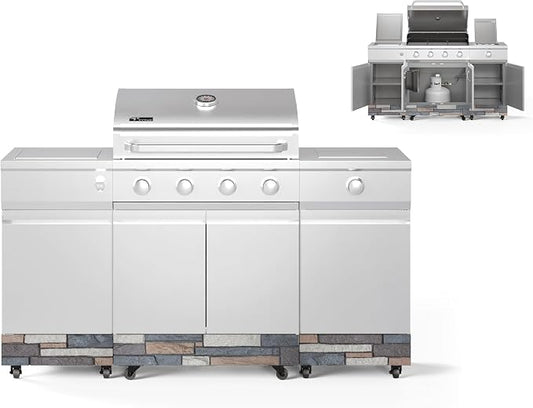 Tytus Fresno 66" 5-Burner Propane or Nat Gas Island Grill, 60K Total BTUs | Pre-assembled for fast install, 864 sq inch cooking area with Side Burner, Storage, Ice Bucket - Stainless Steel / Ash Island