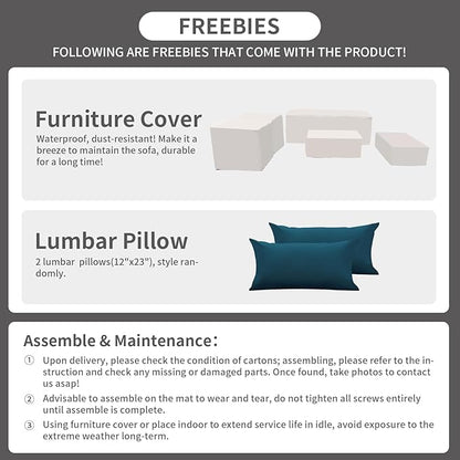 Rattaner Patio Furniture Set 6 Pieces Couch Outdoor Chairs Coffee Table Peacock Blue Anti-Slip Cushions and Waterproof Covers