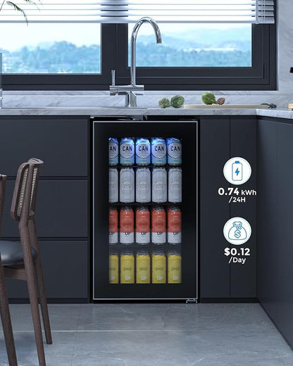 COWSAR Mini Fridge Cooler, 130 Can Beverage Refrigerator with Glass Door, ETL Approved Wine Fridge with Digital Temperature Control, LED Light, Reversible Door for Home, Office, Bar - 3.2 Cu.Ft