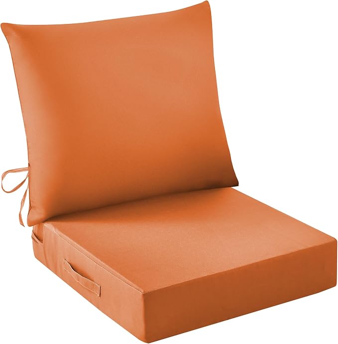 IASEAHK Outdoor Seat Cushion Set, Waterproof & Fade Resistant Patio Chair Cushions, Outdoors Cushion for Patio Furniture, 24 x 24 x 4 Inch, Outdoor Couch Cushions with Handle and Ties, Spice