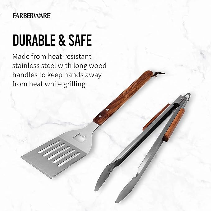 Farberware BBQ Wood Tools, Set of 2, Wood and Stainless Steel