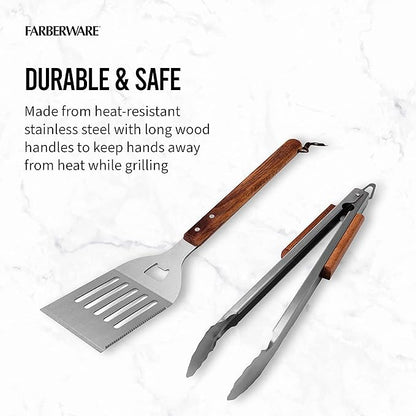 Farberware BBQ Wood Tools, Set of 2, Wood and Stainless Steel