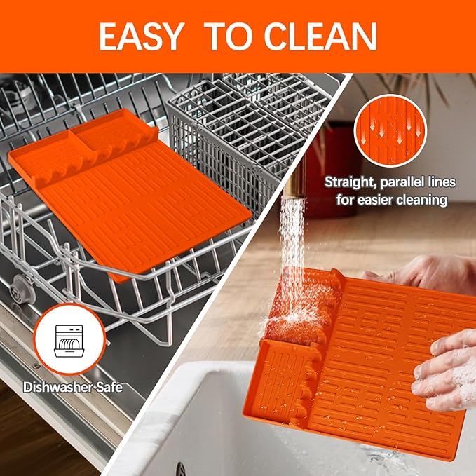 Silicone Griddle Tools Mat for Blackstone, Heat Resistant Spatula Mat, BBQ Grill Tool Rest, Silicone Grill Pad，Blackstone Griddle Accessories for Kitchen, Cooking & Countertop (Orange)