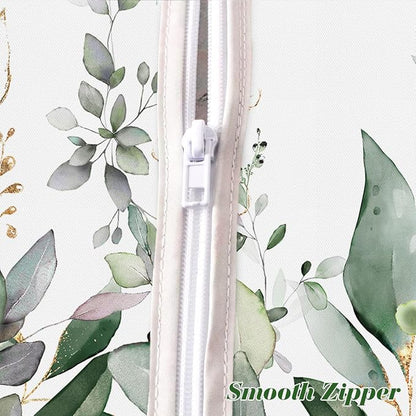 Outdoor Tablecloth with Umbrella Hole and Zipper Rectangle 60 x 120 Inch Eucalyptus Leaves Floral Watercolor Zippered Table Cloth, Soft Table Cover for Spring/Summer/Patio/Picnic/Camping, Green